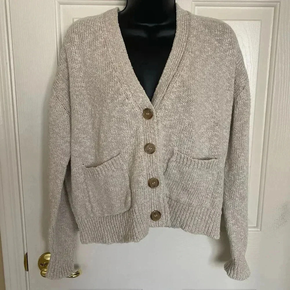 Jenni Kayne Cropped Cocoon Cardigan Cotton Linen Womens XXS Quiet Luxury Neutral - Picture 3 of 8